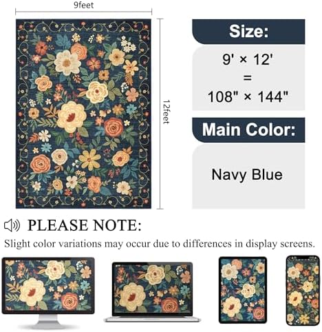 DUKINO 9x12 Area Rug for Living Room, Washable Rug Non Slip, Navy Blue - Image 2