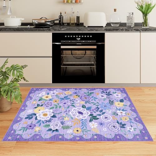 DUKINO 2x3 Entryway Rug, Floral Door Mat Soft Washable Rug Non Slip, Purple - Image 5