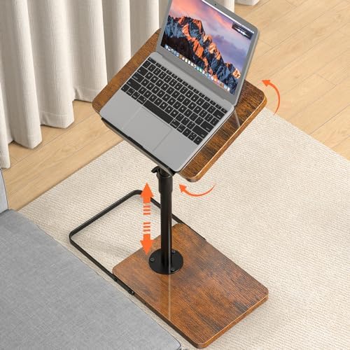TV Tray Table for Couch, Height Adjustable/360° Swivel/180° Flip-Over Panel Design C-Shaped End Table, Sofa Arm End Side Table with Phone & Tablet Slot for Eating, Laptop,Couch Bed (Vintage Brown) by Dataroad+Selead