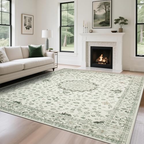 8x10 Washable Area Rugs for Living Room,Bedroom,Dining Room - Green Retro by Srugn