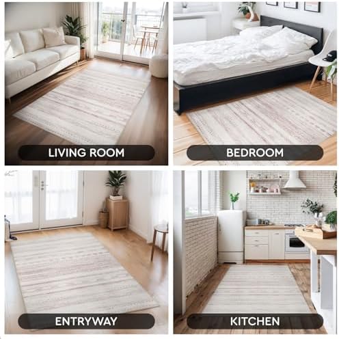 3x5 Pink Area Rug Machine Washable Non Slip Rug Distressed Neutral Moroccan Boho Rug Ultra Soft Indoor Rugs for Bedroom Living Room Entryway Kitchen Foyer Bedside - Image 7