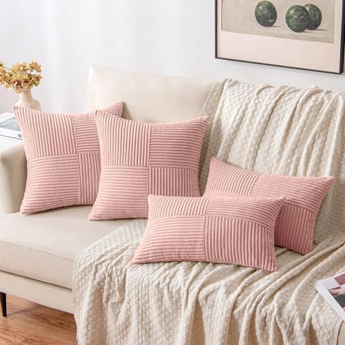MIULEE Pink Decorative Lumbar Throw Pillow Covers 12x20 Inch 2 Pack - Image 4