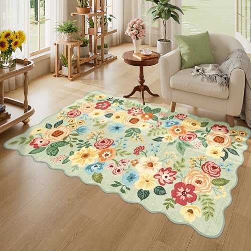 DUKINO 3x5 Area Rugs, Non Slip Floral Washable Rug for Bedroom, Green - Image 3