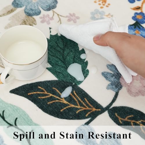 Washable 2x8 Hallway Runner Rug: Vintage Water-Resistant Floral Scalloped Kitchen Entryway Rug Ultra Soft Living Room Bedroom Carpet Non-Slip Indoor Floor Mat for Bathroom Dining Room(2x8,Cream) - Image 6
