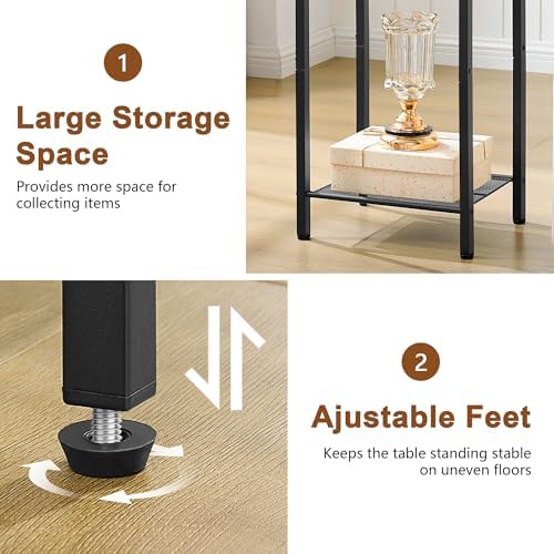 Hoctieon 3 Tier End Table, Telephone Table, Tall Side Table with Storage, Small Nightstand for Small Spaces, Metal Frame, For Living Room, Bedroom, Sofa Couch, Hall, Easy Assembly, Greige - Image 4