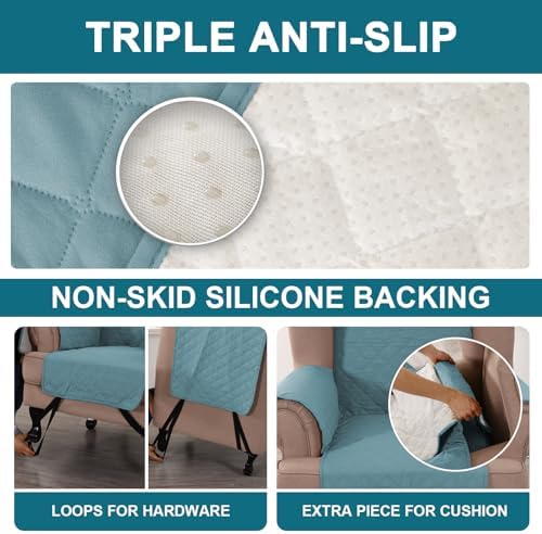 Turquoize 100% Waterproof Wing Chair Cover Wing Chair Slipcovers,Stone Blue - Image 4