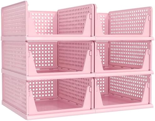 Pink Girl Closet Organizers and Storage Stackable Plastic Drawer Basket for Clothing Stackable Storage Bins Shelf Storage Container for RV Closet Wardrobe Bedroom Bathroom Playroom 6 Pack by Pinkpum
