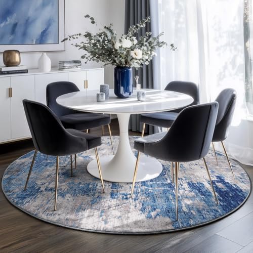 RELEANY Washable Round 6ft Area Rug for Living Room Blue Gray - Image 3