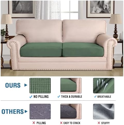 H.VERSAILTEX Super Stretch Individual Seat Cushion Covers Sofa Covers Couch Cushion Covers Slipcover Sets Thick Jacquard Textured Twill Fabric (2 Piece Large Sofa Cushion Covers, Loden Frost) - Image 2