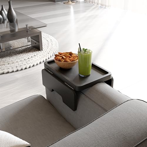 HOLANA Acacia Sofa Arm Tray Table, Double Hinge, Clip-On Couch Tray, Black - Image 5