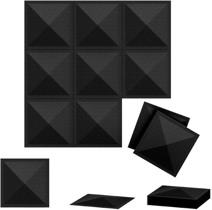 12 Pack 3D Wall Panels for Interior Wall Decor, Accent Wall Panels for Office Living Room Bedroom Hotel Lobby, 12''x12'' PVC Pyramid Wallpapers Cover 12.Sq.Ft（Black） - Image 9