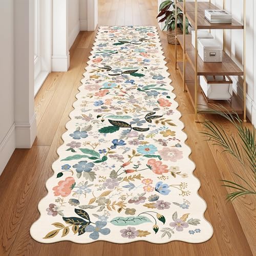 HY HAOYUNLAI Washable 2'6x10 Hallway Runner Rug Low Pile Scalloped Carpet by HYHAOYUNLAI