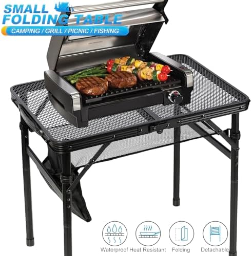 Small Floding Grill Table with Mesh Layer, 2 Height Adjustable, Portable & Lightweight Metal Camping Table for Outdoor, Beach & BBQ - Compact (2 FT, Black) - Image 3