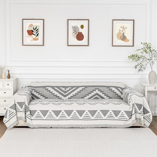 MYSKY HOME Couch Cover for Sectional Sofa Set for Dog Cat Pets Couch Cover 3 Cushion Couch Sofa Chenille Boho Geometric Furniture Sofa Cover Washable Couch Protector Multi-Use Throw Blanket, 71" X134" by MYSKYHOME