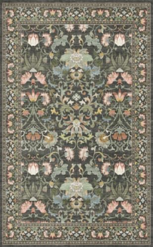 HAOYUNLAI Washable 7x7 Square Floral Living Room Area Rug Non-Slip Carpet by HYHAOYUNLAI