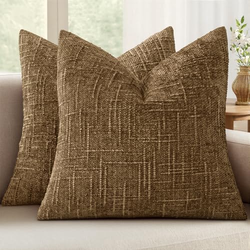 MIULEE Chenille Textured Fall Throw Pillow Covers Bronze 18x18 Set of 2 by MIULEE