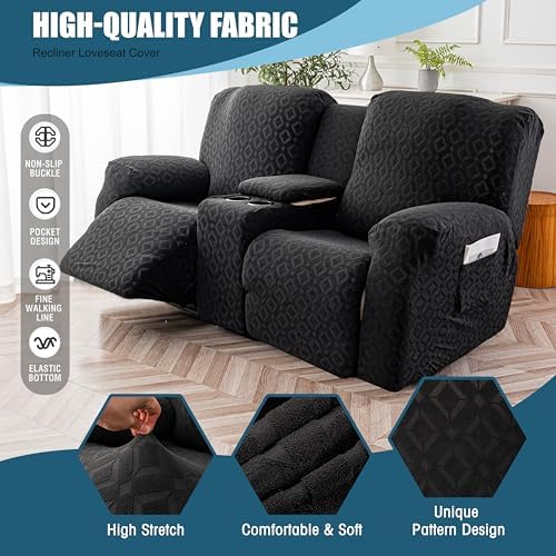 Genina Waterproof Recliner Loveseat Cover,2 Seat with Console,Black - Image 4
