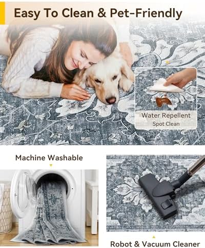 RELEANY Washable Area Rug, 5'x8', Grey/White/Beige - Image 3
