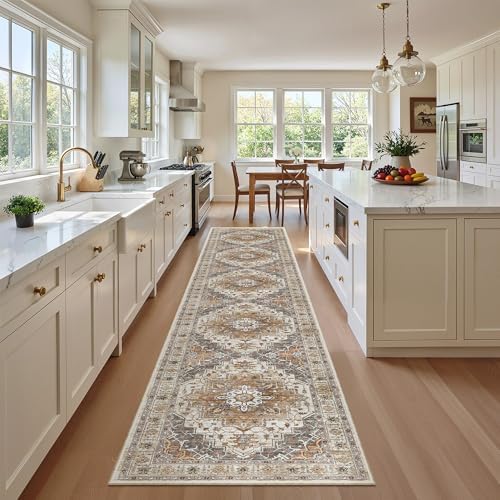 Madane Washable Runner Rugs 2x12 Long for Hallway Kitchen, Turmeric/Grey - Image 3