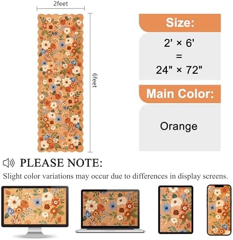 DUKINO 2x6 Runner Rug, Floral Washable Rug for Kitchen Non Slip, Orange - Image 2