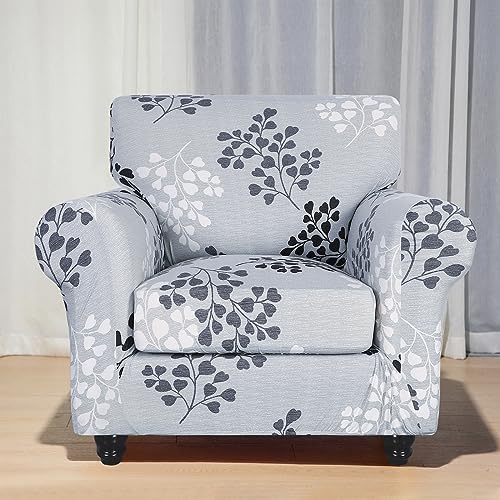 SearchI Stretch Sofa Cover Printed Couch Covers, Floral Pattern 2 Piece Armchair Slipcover with Separate Chair Cushion Cover, Washable Furniture Protector for Living Room(Armchair,Leaf Pattern) - Image 5