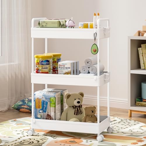 Ronlap 3 Tier Slim Rolling Storage Cart with Wheels Utility Organizer,White - Image 5