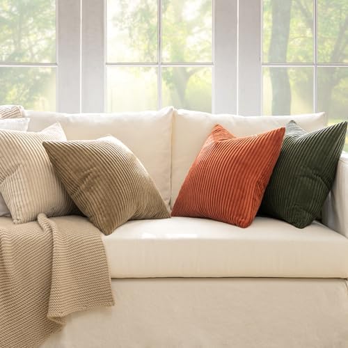 MIULEE Fall Corduroy Decorative Throw Pillow Covers Rust-Olive Green 18x18 - Image 5