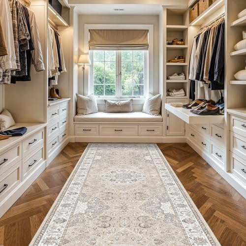 4x10 Hallway Wide Runner Rug: Washable Oriental Soft Area Rug for Living Room Bedroom Stain Resistant Low Pile Carpet for Entryway Ktichen Thin Non Slip Floor Mat for Bathroom Dining Room(Beige,4x10) - Image 5