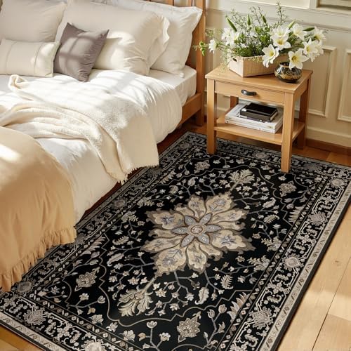 RELEANY Washable Area Rug, 3'x5', Black/Neutral by RELEANY