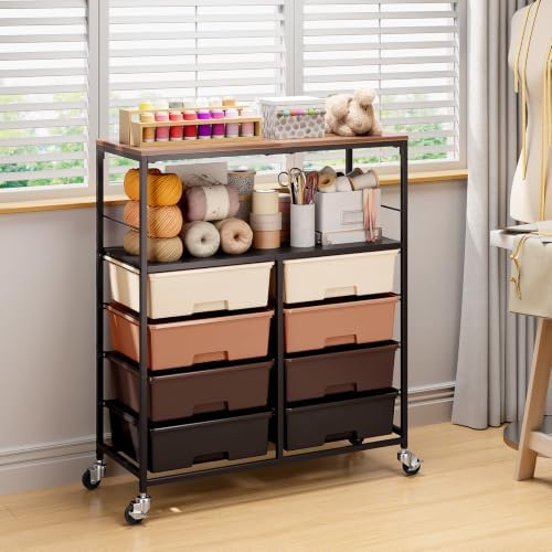 APEXCHASER Rolling Storage Cart with 8 Large Drawers, Wooden Tabletop - Image 2