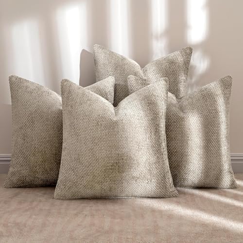 MIULEE Soft Decorative Chenille Euro Pillow Covers Khaki 22x22 Pack of 4 - Image 2