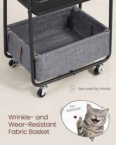 VASAGLE Storage Cart with Fabric Basket, 3-Tier Rolling Utility Cart - Image 3