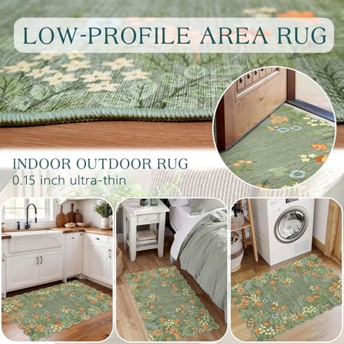 Front Door Mat Indoor Outside Entrance, 2x3 Sage Green Floral Rug - Image 7