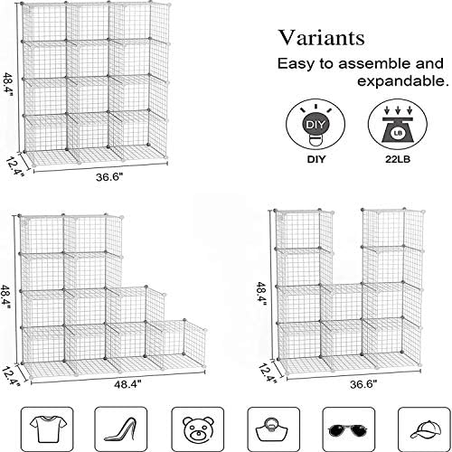 C&AHOME Wire Cube Storage, 12-Cube Storage Organizer Metal, C Grids, White - Image 3