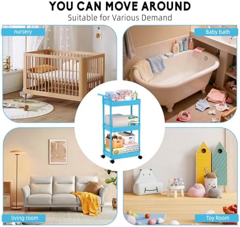Volnamal Diaper Caddy, 3 Tier Rolling Cart for Baby Essentials, Blue - Image 4