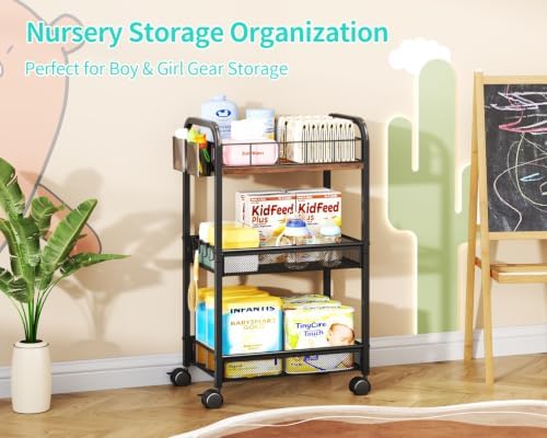 HapiRm 3 Tier Metal Rolling Cart- Utility Storage Cart with Locking Wheels - Image 3