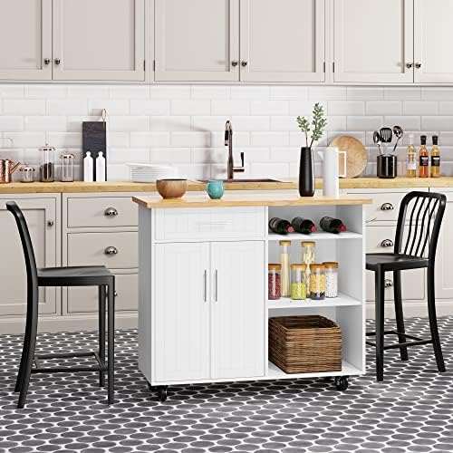 Shintenchi Kitchen Island Cart with Storage,Rolling Kitchen Island Side Table on Wheels with Large Worktop,Storage Cabinet,Towel Rack and Drawers for Kitchen,Dinning Room,Black by Shintenchi%7CFurnitureMadeforRealLife