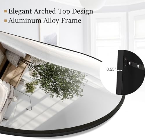 Rowjut 64"x21"Floor Mirror Arched Full Length Mirros, Mirror Floor Length Standing Hanging or Leaning & Large Full Body & Wall Mirror for Bedroom, Living Room, Aluminum Frame, Black - Image 5