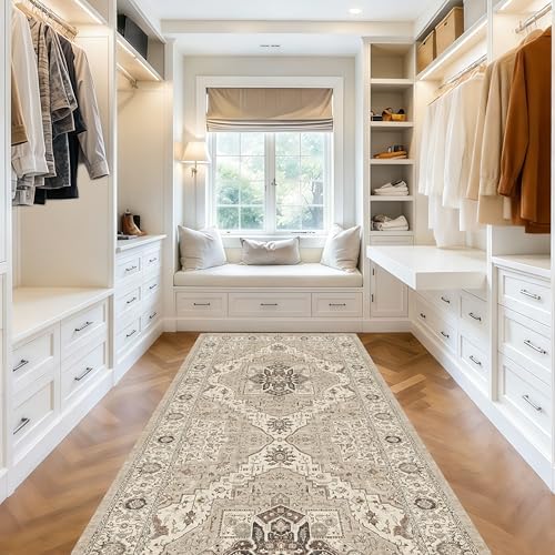 Washable 4x10 Hallway Runner Rug, Vintage Non-Slip Runner Rugs Beige by Winslssol