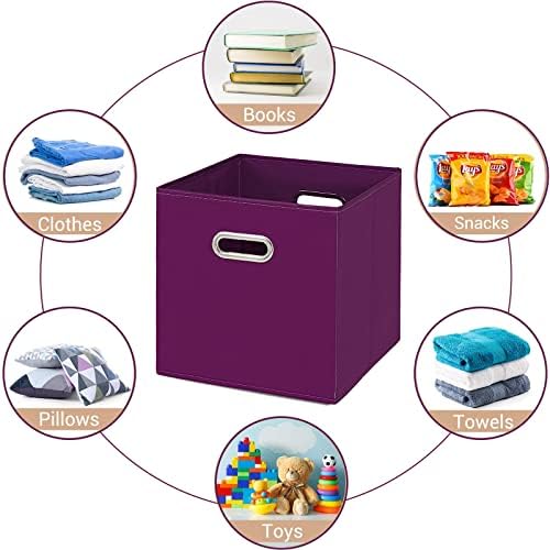 Fabric Cloth Storage Bins,Fabric Cube Bins Organizer with Dual Handles Foldable Cube Storage Baskets for Home Bedroom Storage,Set of 3,(Purple) - Image 5