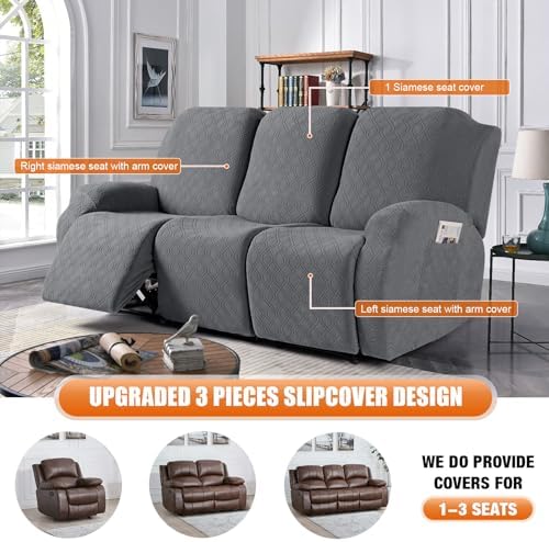 VANSOFY Stretch Recliner Couch Cover, Slipcover, Dark Gray, 3 Seater - Image 6