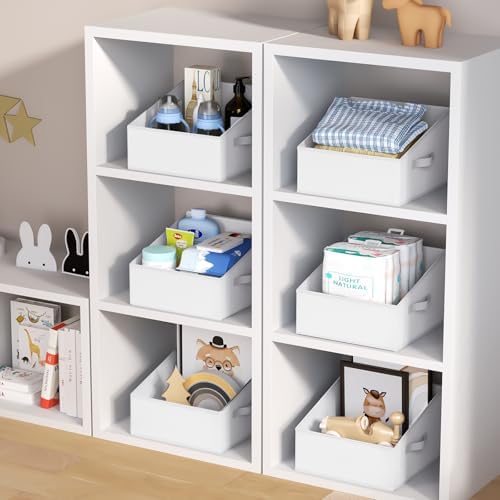 DIMJ Closet Storage Bins 6 Pack - Fabric Trapezoid Organizer Bin, Foldable Storage Baskets for Shelves, Closet Shelf Organizer, Clothing Storage Box for Toys, Books, Towel, Clothes, White - Image 4