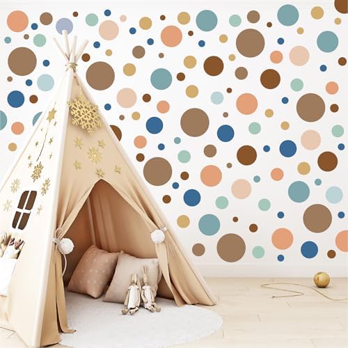 230 PCS Boho Polka Dot in Neutral Earth Tones & Blue Accents Wall Decals | 10 sheets removable waterproof peel & stick circle wall stickers for nursery, kids room, bedroom, playroom & home decor - Image 5