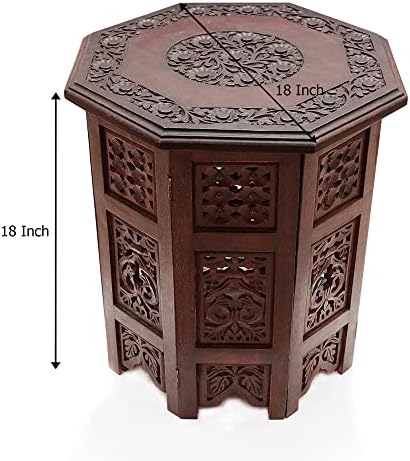 COTTON CRAFT Solid Wood End Table - Hand Carved Folding Accent Side Table - Image 3