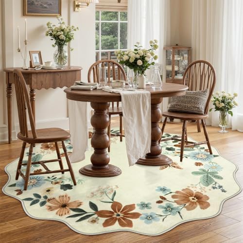 Lahome Floral Washable Round Area Rug, Round Rug 5ft Soft Non-Slip - Image 3