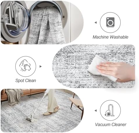 Soalmost 6x6 Grey Round Rug 6ft Circle Living Room Area Rugs Non-Slip - Image 5