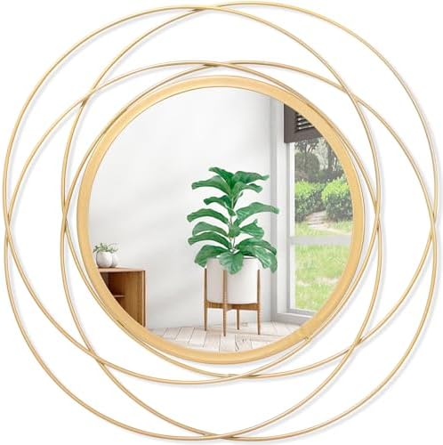 Gold Circle Mirror Wall Decorative Metal Wall Mirror, Art Small Round Wall Home Mirror, Decor Living Room Bedroom Bathroom Entryway 24" x 24" by HLFMVWE