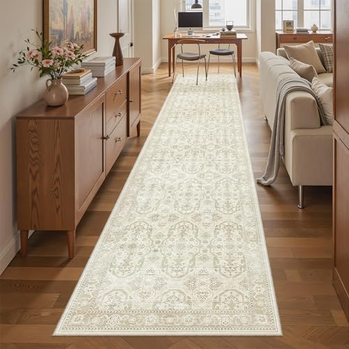 Soalmost Runner Rug 2x10 Washable Hallway Kitchen Runners Beige/Brown - Image 3