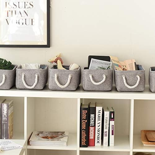 TheWarmHome Foldable Small Storage Baskets with Strong Cotton Rope Handles [6-Pack] Gray Collapsible Storage Bins Set Works Room Storage, Nursery Baskets - Image 3