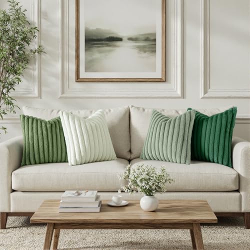 MIULEE Faux Fur Plush Decorative Throw Pillow Covers 18x18, Green - Image 2